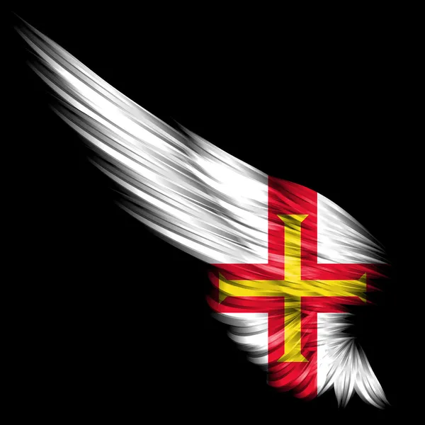 Guernseys flagga på abstrakt wing med svart bakgrund — Stockfoto