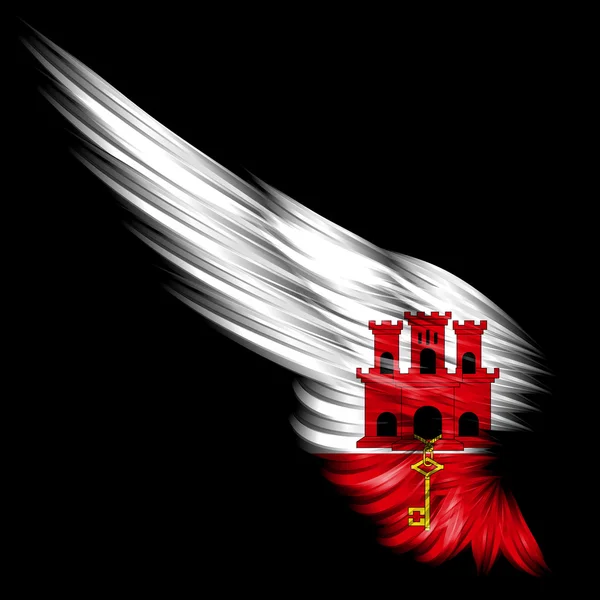 Gibraltar flag on Abstract wing with black background — Stock Photo, Image