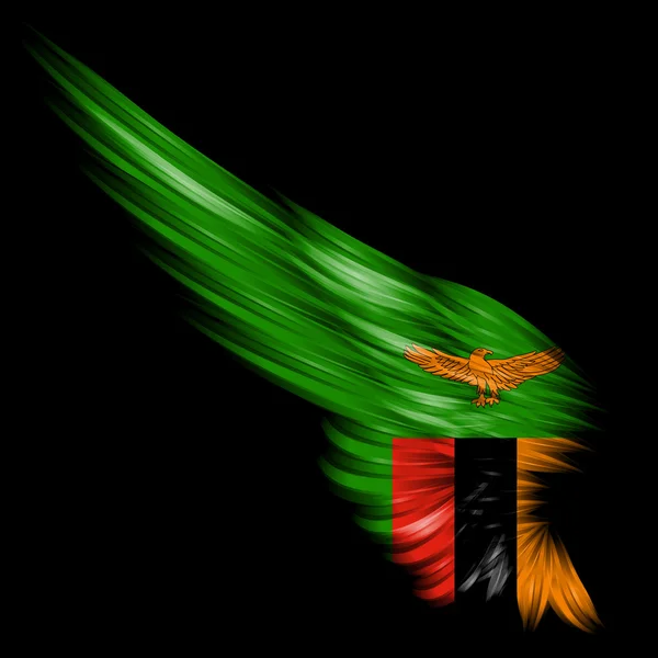 Bandeira da Zâmbia na asa abstrata com fundo preto — Fotografia de Stock