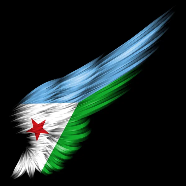 Djibouti vlag op abstracte vleugel met zwarte achtergrond — Stockfoto