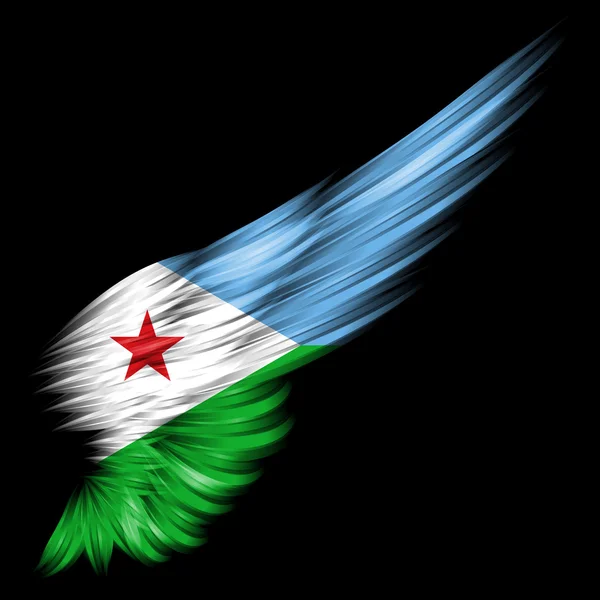 Džibutská vlajka na abstraktní křídlo s černým pozadím — Stock fotografie