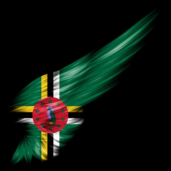 Bandeira de Dominica na asa abstrata com fundo preto — Fotografia de Stock