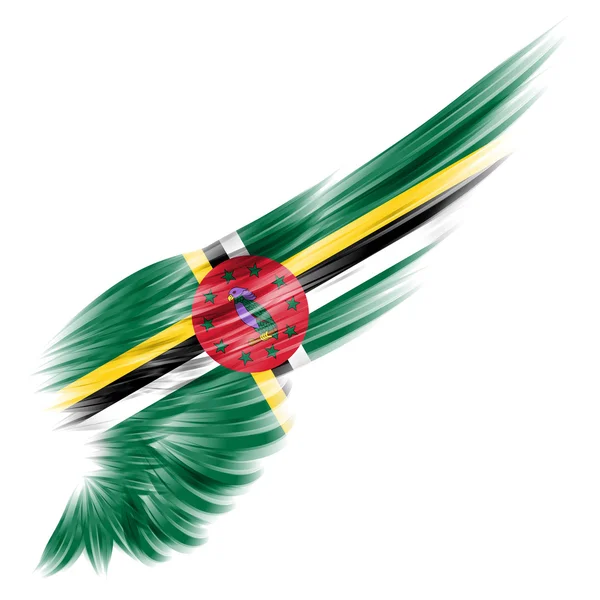 Vlag van dominica op abstracte vleugel met witte achtergrond — Stockfoto