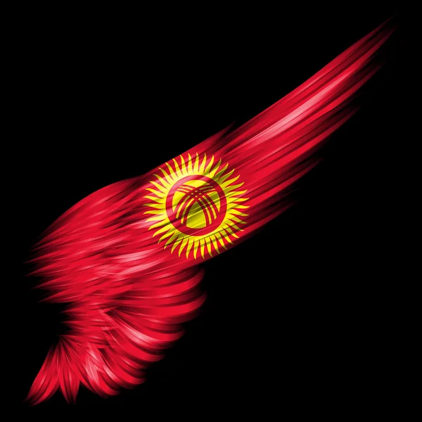 Kirgizistans flagga på abstrakt wing med svart bakgrund — Stockfoto