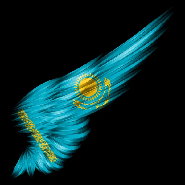 Flag of Kazakhstan on Abstract wing with black background — Stock Photo, Image