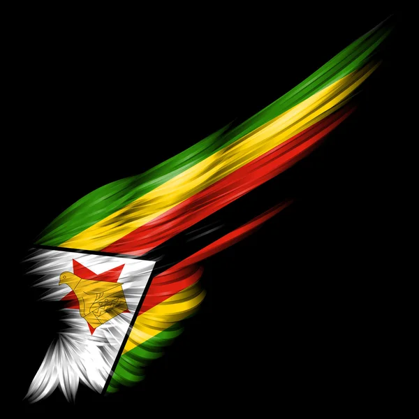 Flaga zimbabwe na skrzydło streszczenie z czarnym tłem — Zdjęcie stockowe