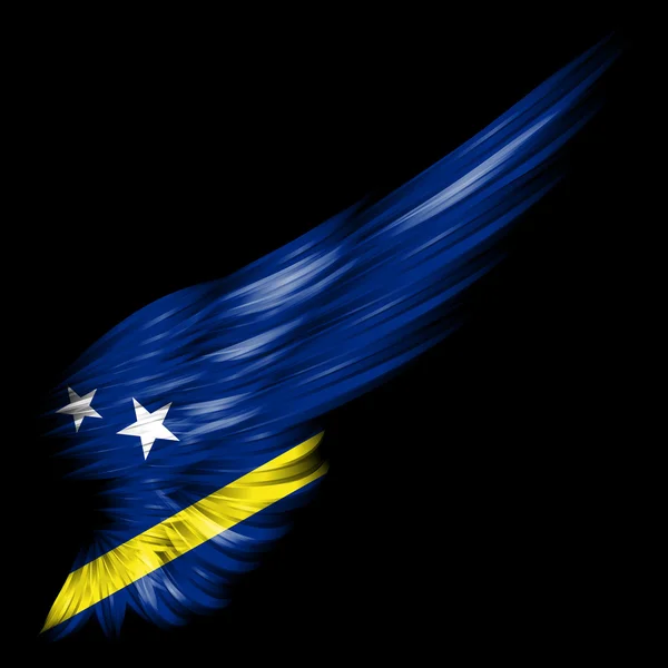 Curacao vlag op abstracte vleugel met zwarte achtergrond — Stockfoto