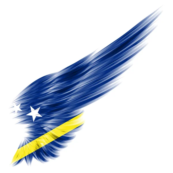 Vlag van Curaçao op abstracte vleugel met witte achtergrond — Stockfoto