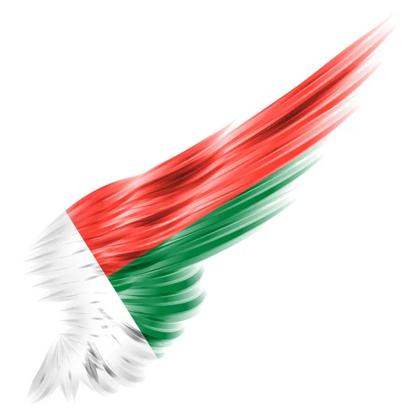 Флаг Мадагаскара на абстрактном крыле на белом фоне — стоковое фото