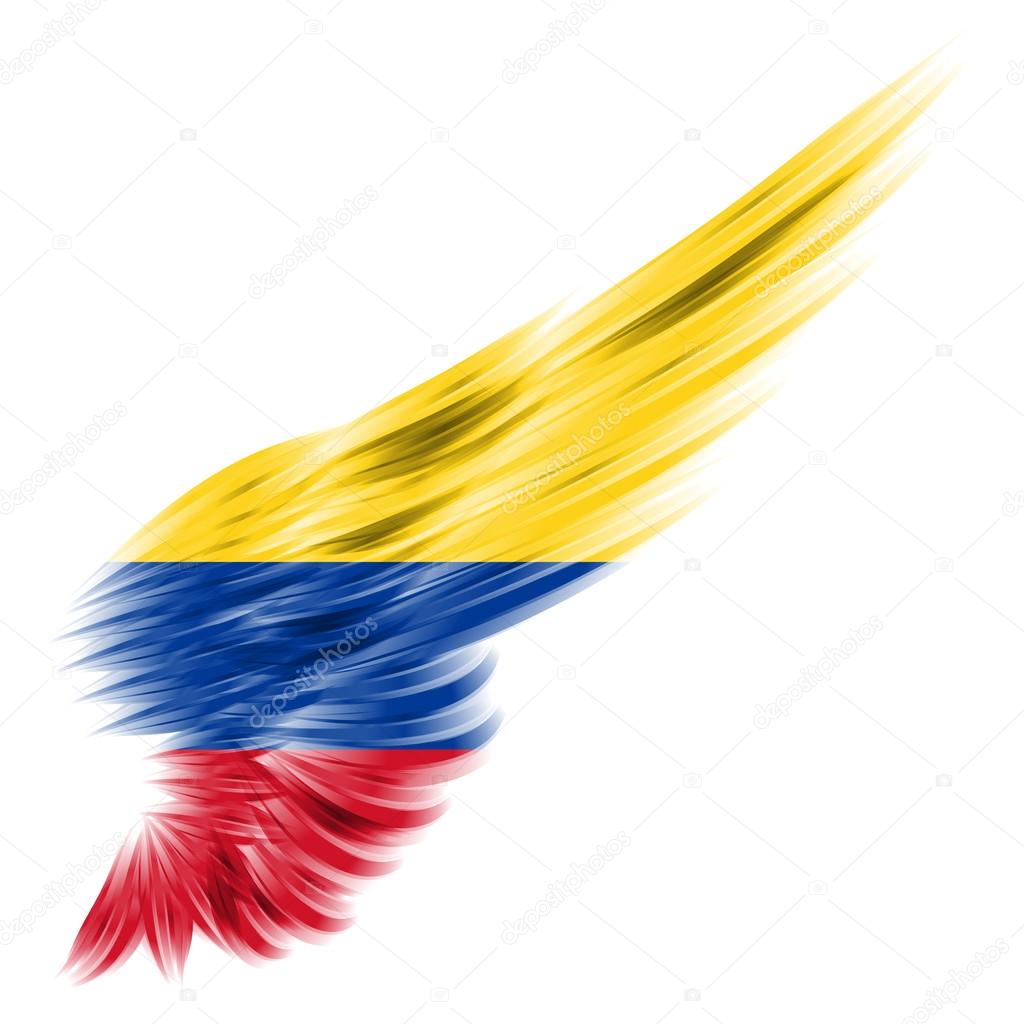 Colombia flag on Abstract wing with white background