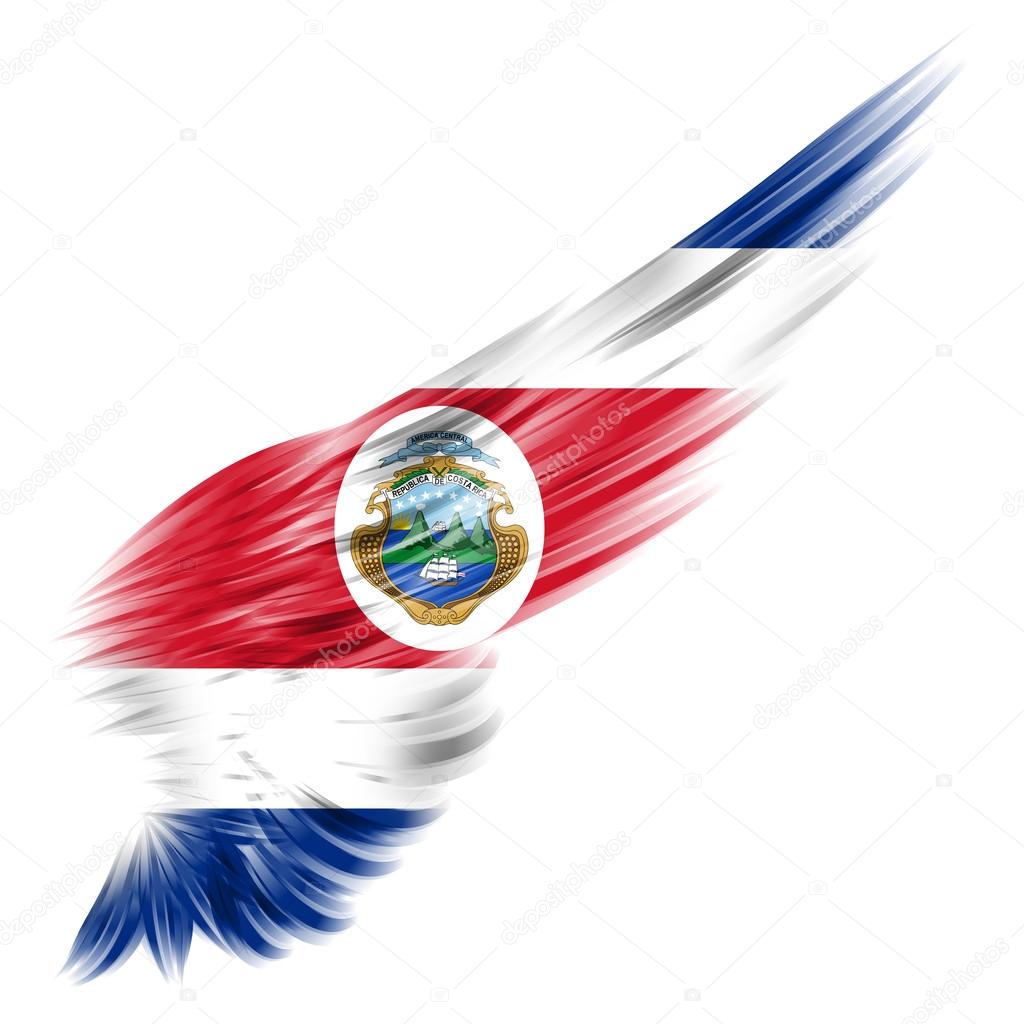 Costa Rica flag on Abstract wing with white background