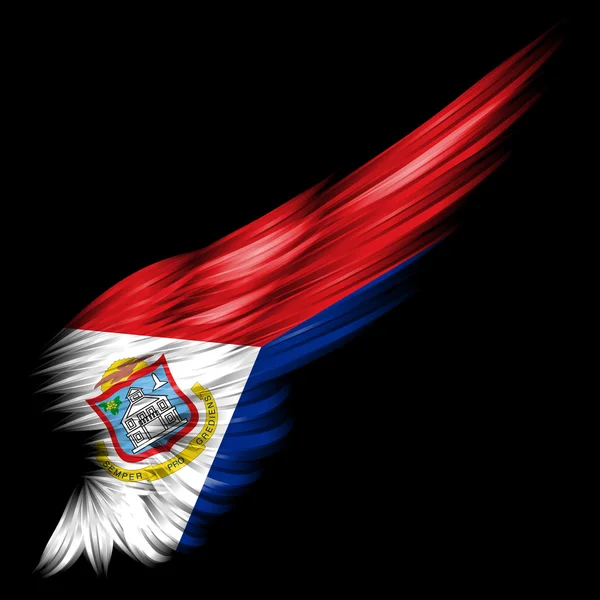 Bandeira de Sint Maarten na asa abstrata com fundo preto — Fotografia de Stock
