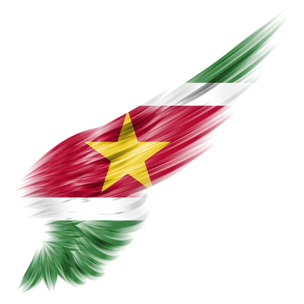 Bandeira do Suriname na asa abstrata com fundo branco — Fotografia de Stock
