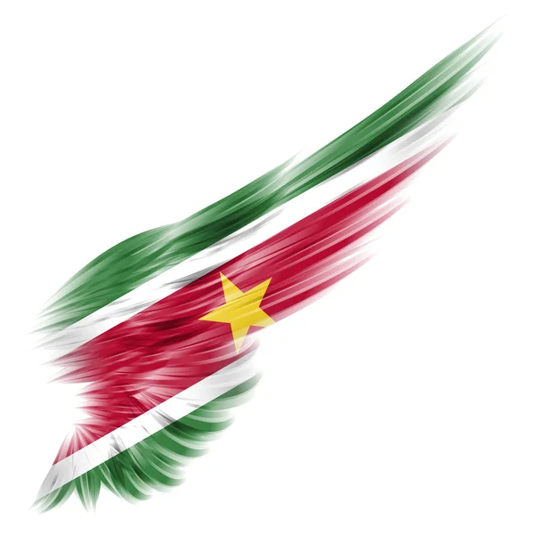 Flag of Suriname on Abstract wing with white background — Stock Photo, Image