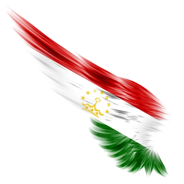 Tadzjikistans flagga på abstrakt wing med vit bakgrund — Stockfoto