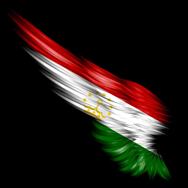 Tadzjikistan vlag op abstracte vleugel met zwarte achtergrond — Stockfoto
