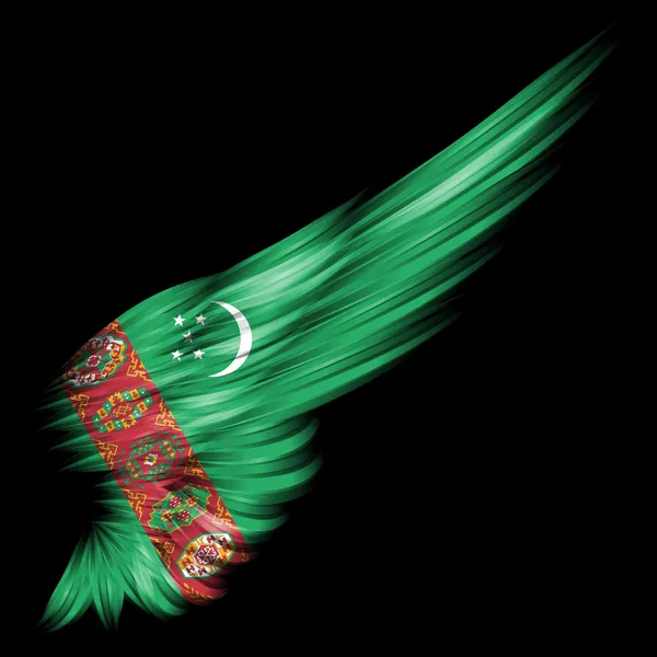 黒の背景と抽象的な翼にトルクメニスタンの旗 — ストック写真