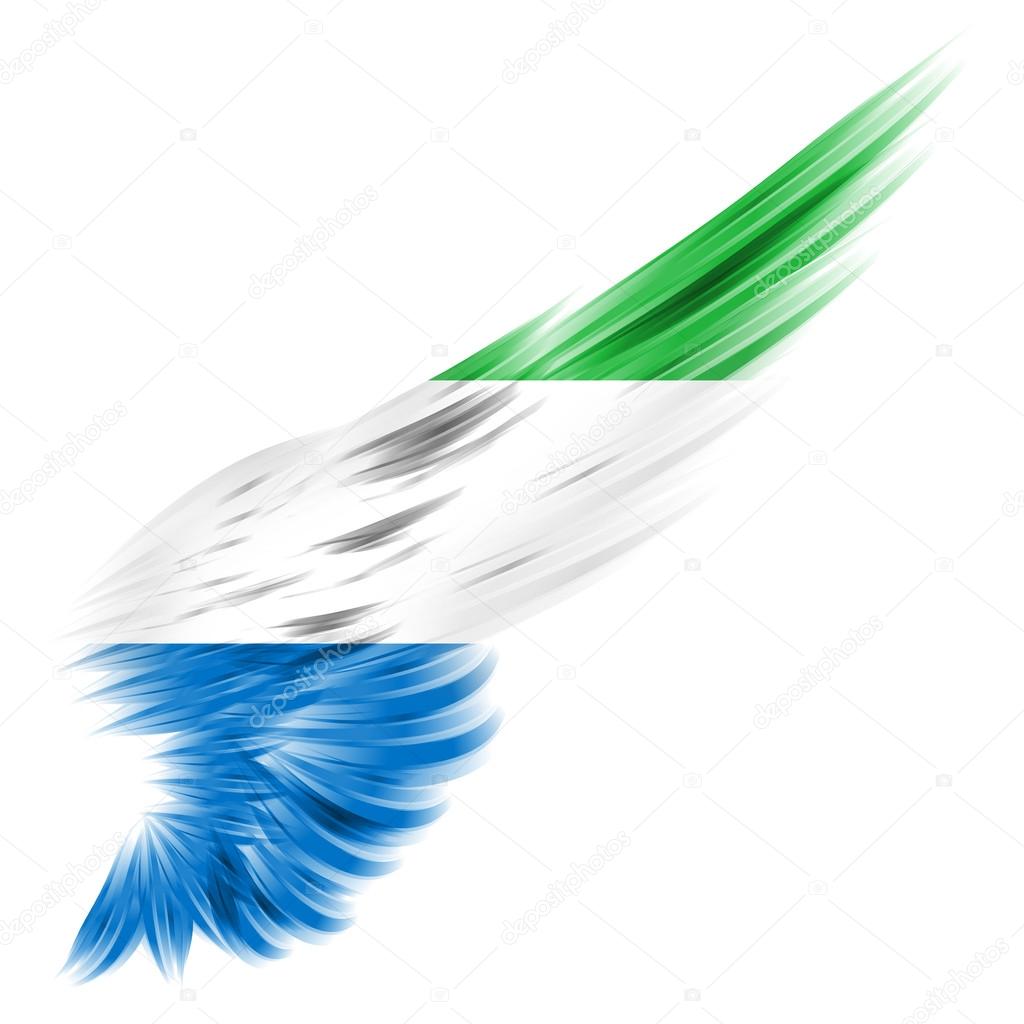Sierra Leone Flag on Abstract wing with white background