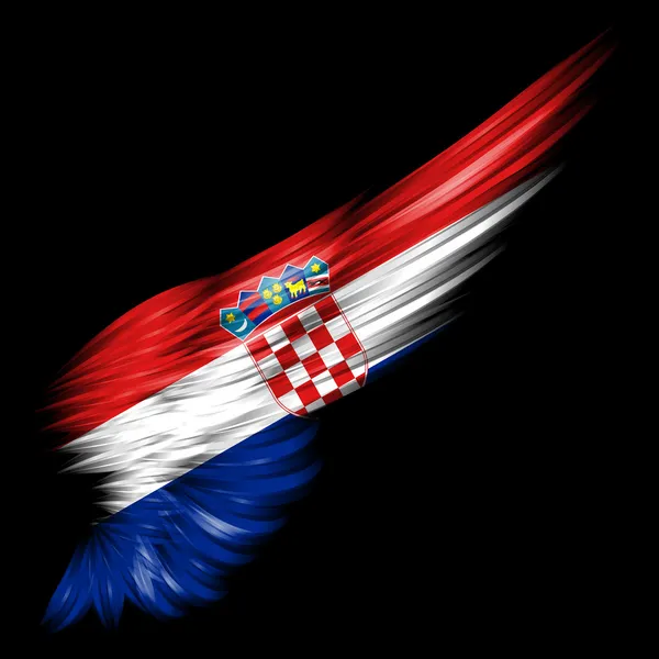 Croácia Bandeira na asa e fundo preto — Fotografia de Stock
