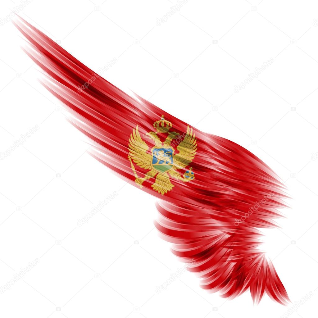 Flag of Montenegro on Abstract wing with white background