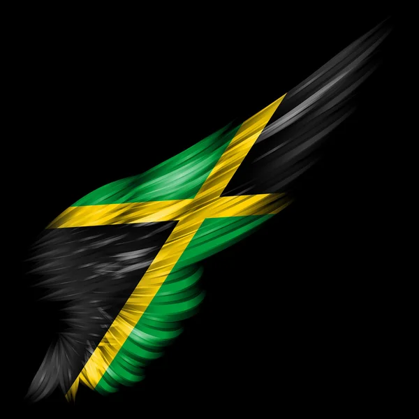 Flag of Jamaica on Abstract wing with black background — Stock Photo, Image