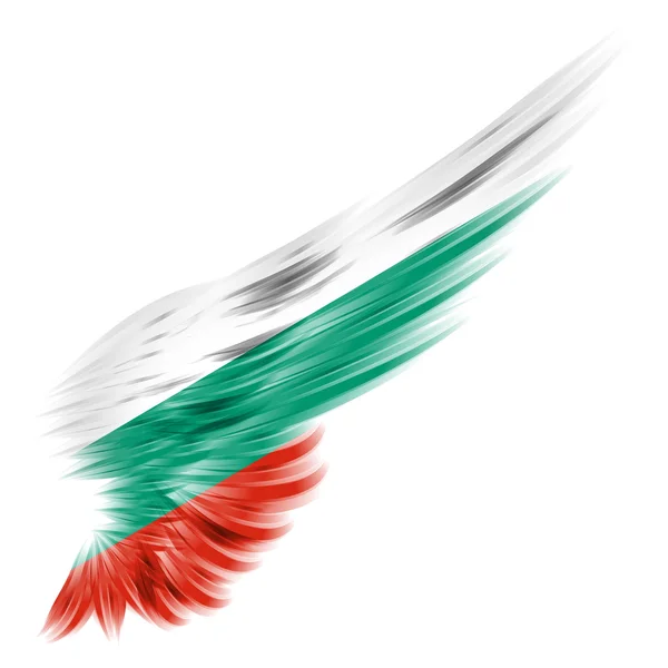 Bulgaristan bayrağı arka kanat ve beyaz arka plan üzerinde — Stok fotoğraf