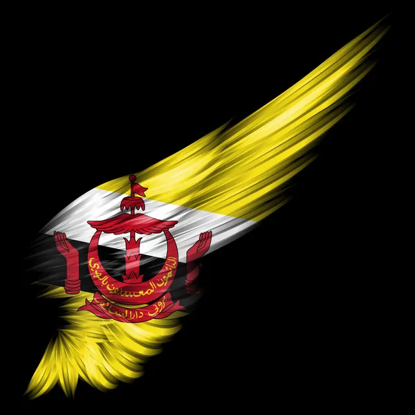 Brunei-Flagge auf abstraktem Flügel und schwarzem Hintergrund — Stockfoto