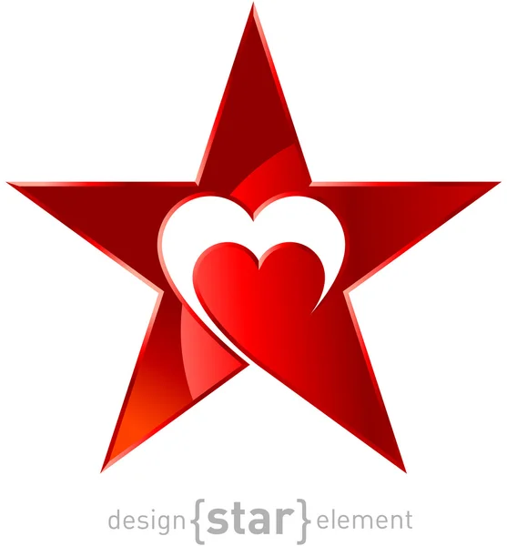 Originale stella metallica rossa con cuore — Foto Stock