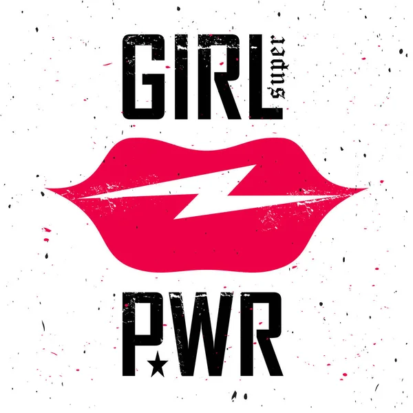 Lippen Mit Blitz Girl Super Power Graphischer Druck Modezeichnung Für — Stockvektor