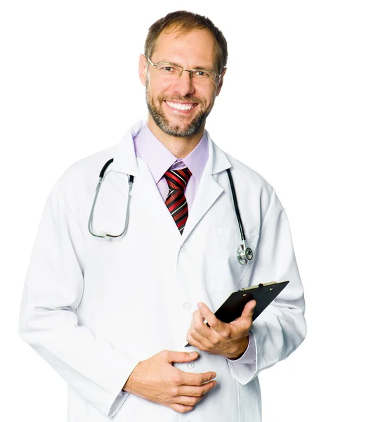 Smiling doctor with a plane-table — Stock Photo, Image