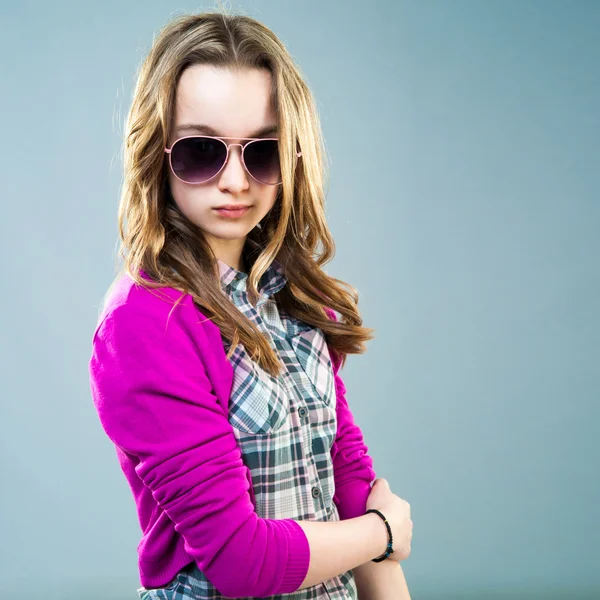 Little fashion model in sunglasses — Stock Photo, Image