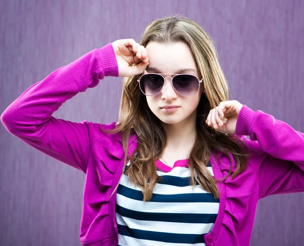 Little fashion model in sunglasses — Stock Photo, Image