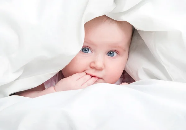 Niedliches Baby unter einer Decke — Stockfoto