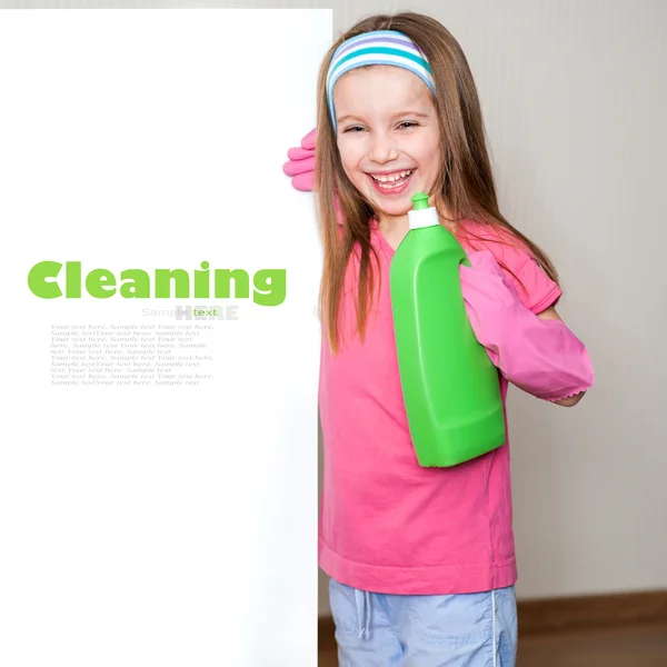 Little girl cleans the house — Stock Photo, Image