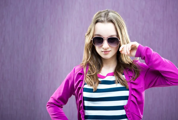 Little fashion model in sunglasses — Stock Photo, Image
