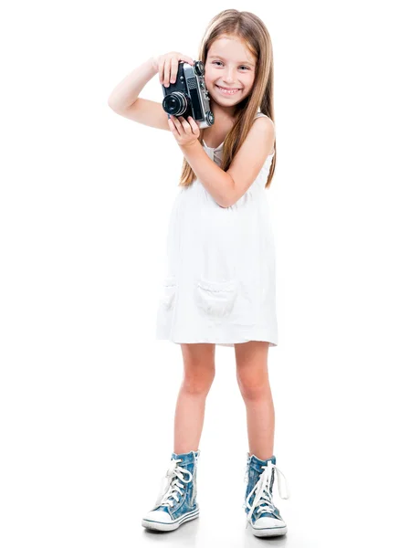 Holčička drží fotoaparát — Stock fotografie