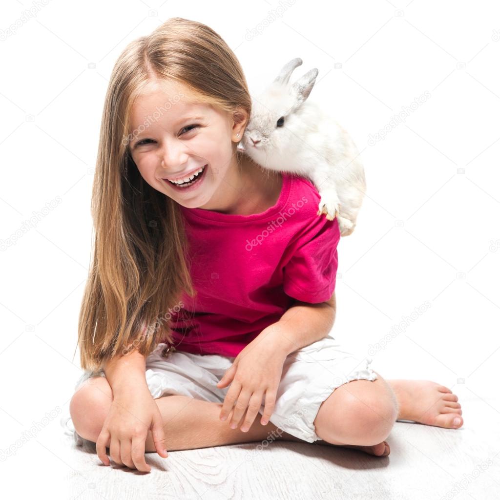 little girl with her rabbit