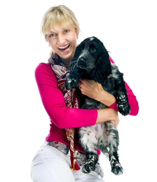 Genç kadın ile köpek — Stok fotoğraf