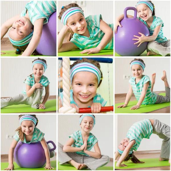 Little girl engaged in fitness at home — Stock Photo, Image