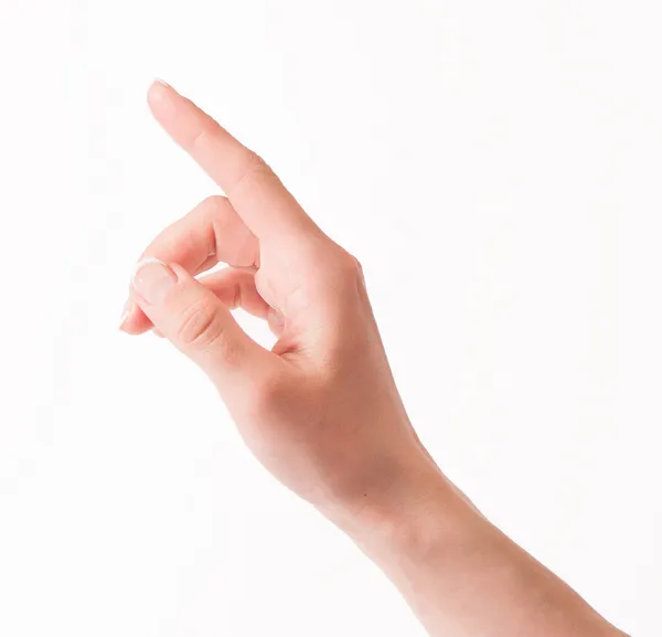 Γυναίκα χέρι σχετικά με την εικονική οθόνη — Φωτογραφία Αρχείου