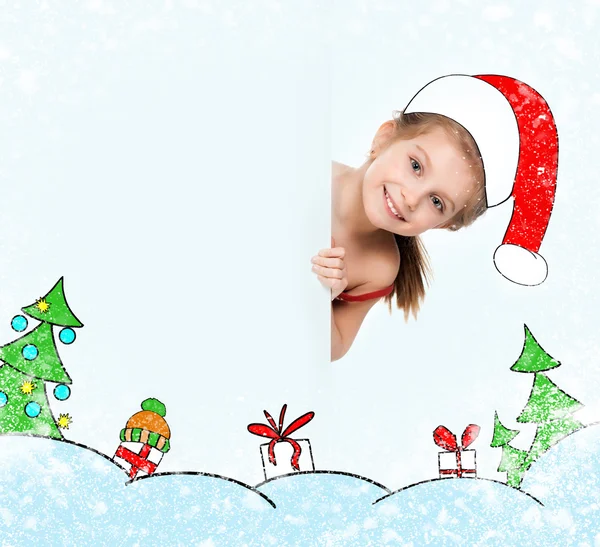 Noel Baba şapkası, küçük kız — Stok fotoğraf