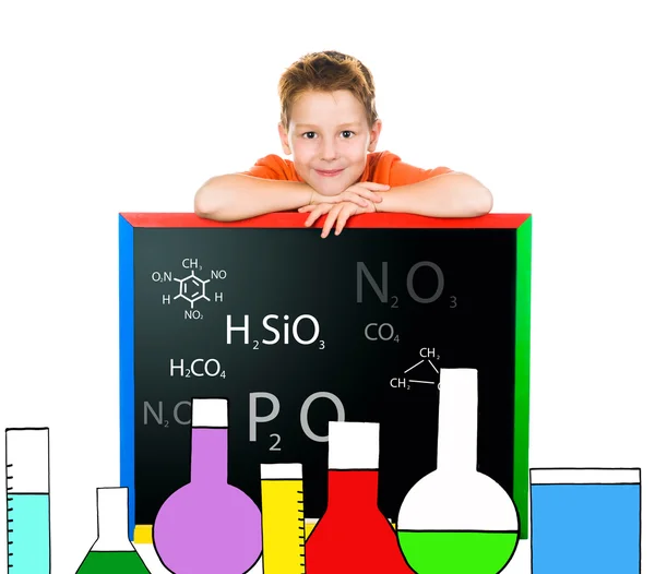 Little schoolboy drawn lab — Stock Photo, Image