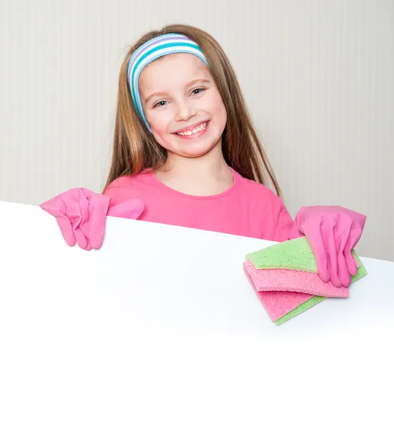 Little girl cleans the house — Stock Photo, Image