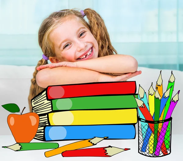 Bambina con i libri — Foto Stock