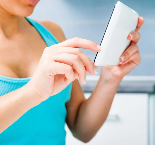 Young girl working with the tablet — Stock Photo, Image