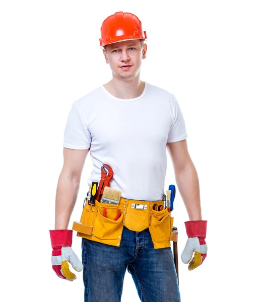 Trabajador guapo en un casco o — Foto de Stock