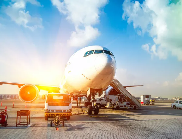 Aereo e l'aeroporto Foto Stock