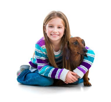 onun dachshund mutlu küçük kız
