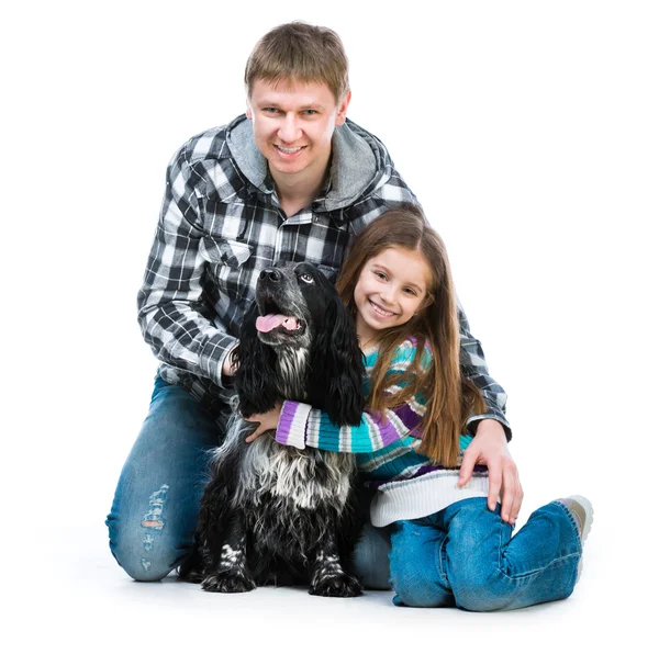 Little girl and heer daddy  with cocker spaniel — Stock Photo, Image