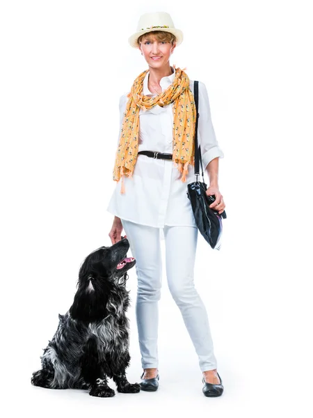 Young modern woman with her dog cocker spaniel — Stock Photo, Image